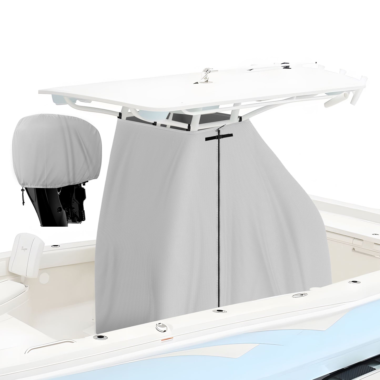 Yexcend T-Top Center Console Boat Cover, Heavy Duty 600D Waterproof T Top Console Cover with Motor Cover, UV Resistant Polyester T-Top Boat Cover, Gray