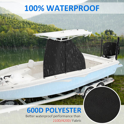 Yexcend T-Top Center Console Boat Cover, Heavy Duty 600D Waterproof T Top Console Cover with Motor Cover, UV Resistant Polyester T-Top Boat Cover, Gray
