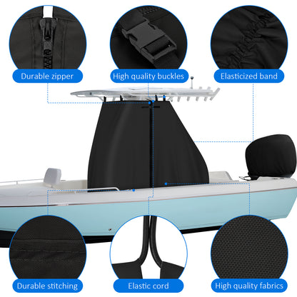 Yexcend T-Top Center Console Boat Cover, Heavy Duty 600D Waterproof T Top Console Cover with Motor Cover, UV Resistant Polyester T-Top Boat Cover, Gray