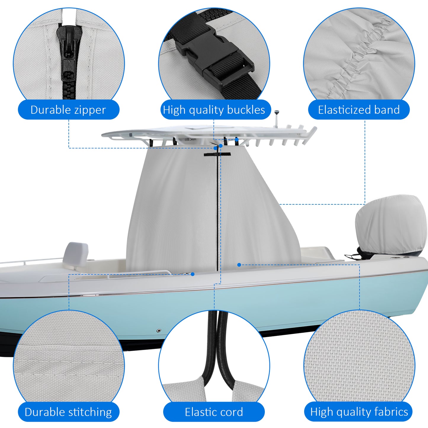 Yexcend T-Top Center Console Boat Cover, Heavy Duty 600D Waterproof T Top Console Cover with Motor Cover, UV Resistant Polyester T-Top Boat Cover, Gray