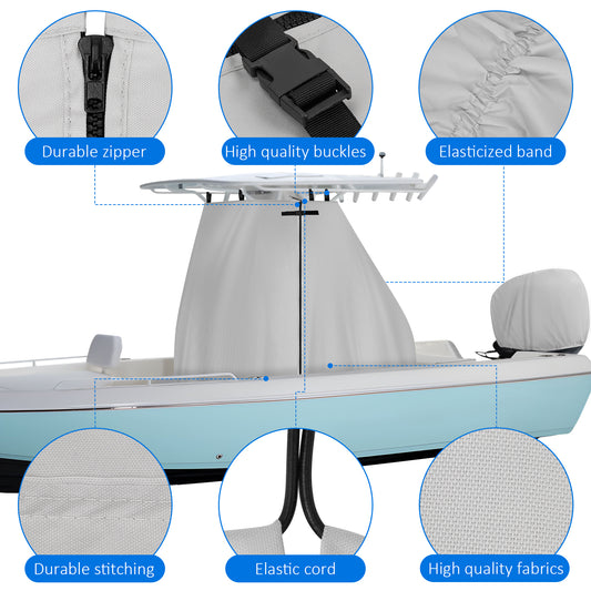 Yexcend T-Top Center Console Boat Cover, Heavy Duty 1200D Waterproof T Top Console Cover with Motor Cover, UV Resistant Polyester T-Top Boat Cover, Gray