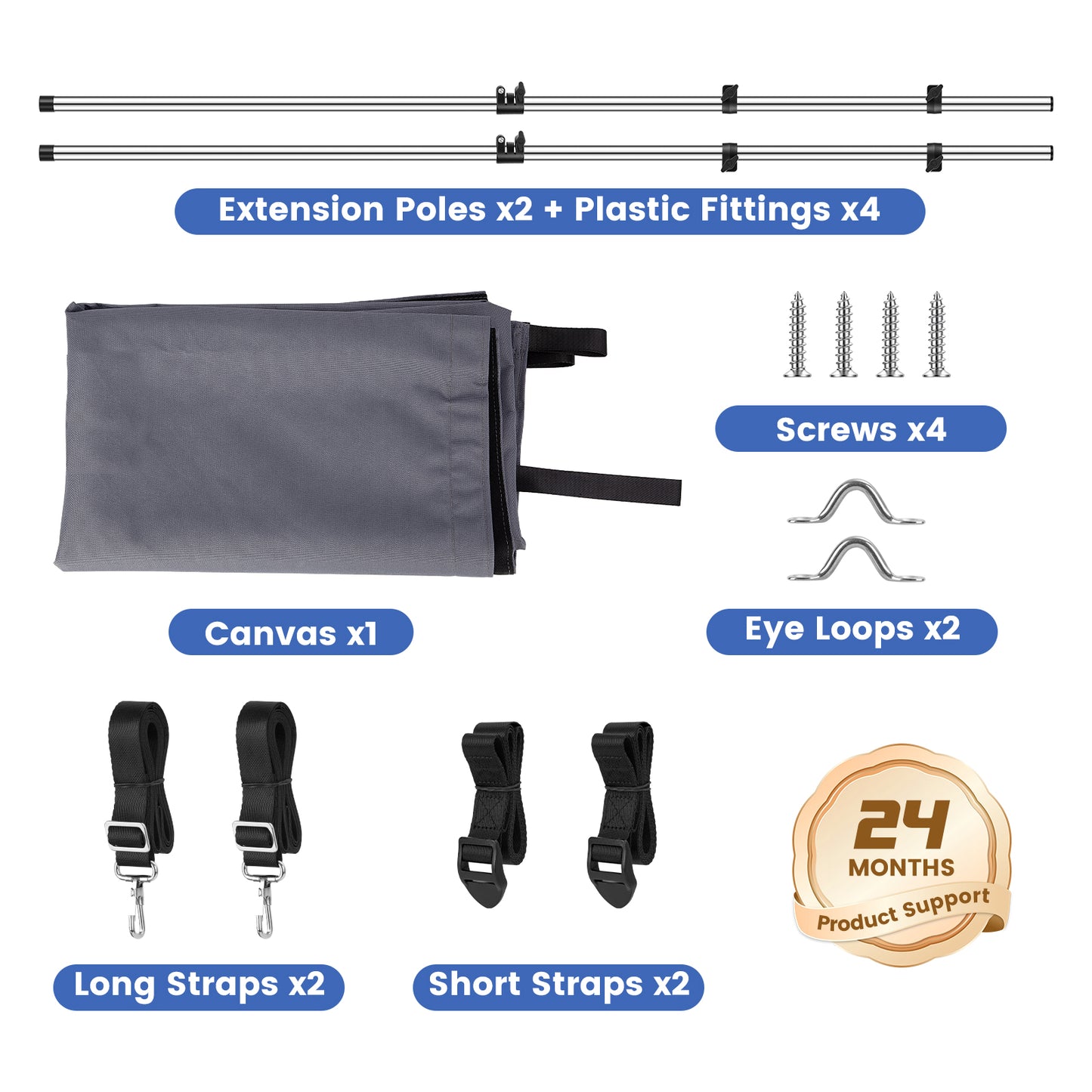Universal T-Top Shade Extension 1400D Polyester with Adjustable Poles Heavy-Duty UV-Resistant & Waterproof Boat Shade with Telescopic Stainless Steel Pole Kit, Charcoal Gray