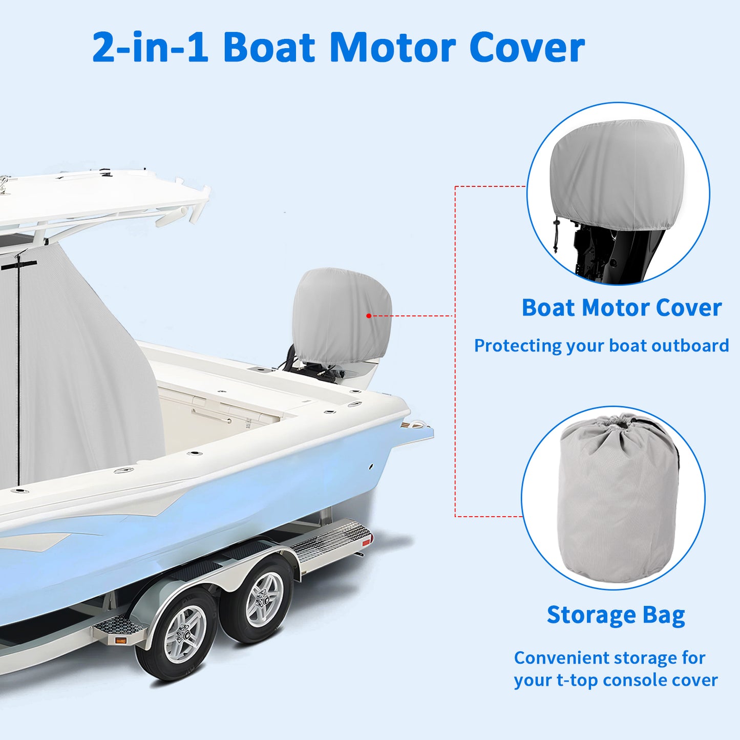 Yexcend T-Top Center Console Boat Cover, Heavy Duty 600D Waterproof T Top Console Cover with Motor Cover, UV Resistant Polyester T-Top Boat Cover, Gray