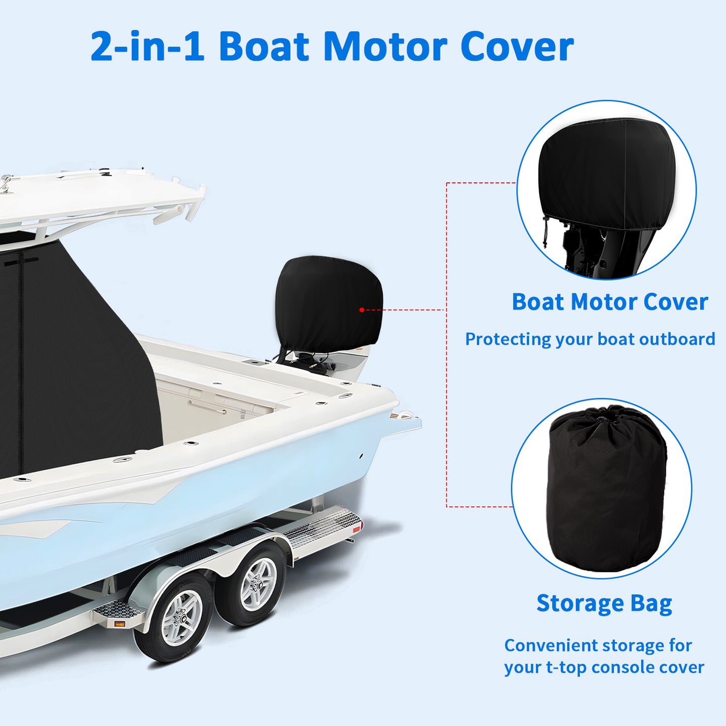 Yexcend T-Top Center Console Boat Cover, Heavy Duty 600D Waterproof T Top Console Cover with Motor Cover, UV Resistant Polyester T-Top Boat Cover, Gray
