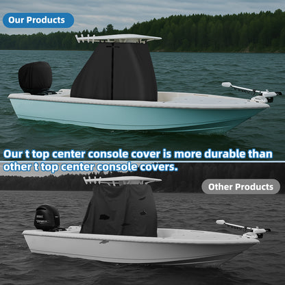 Yexcend T-Top Center Console Boat Cover, Heavy Duty 600D Waterproof T Top Console Cover with Motor Cover, UV Resistant Polyester T-Top Boat Cover, Gray